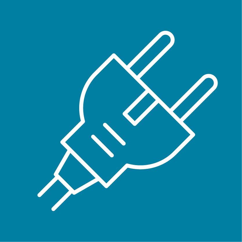An electrical plug icon against a blue background.